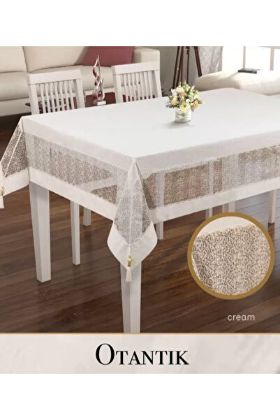 CB.B. TÜRK İŞİ HOME Αυθεντικό Κρεμ Τραπεζομάντηλο 160x260 εκ. από λινό με κεν...