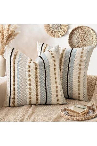 ANRODUO Pack of 2 Boho Decorative Throw Pillow Covers 18x18 Farmhouse Cushion...