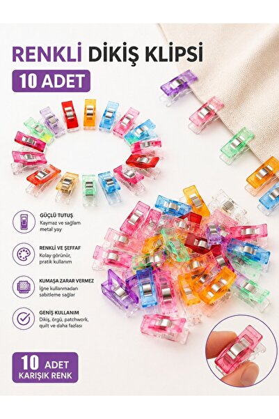 Kumaş Klipsi Küçük Boy 10'lu, Kumaş Sabitleme Mandalı, Patchwork Klipsi