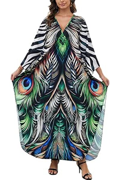 GENERAL Women Caftan Roomy Loungewear Nightgown Beach Dress Cover Ups Robe Sa...