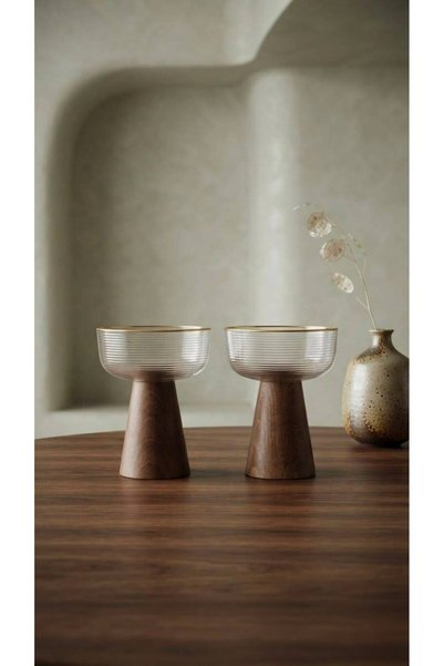 Rabo Craft 2-Piece Glass Bowl with Wooden Legs, Date Bowl & Turkish Delight Presentation Stand