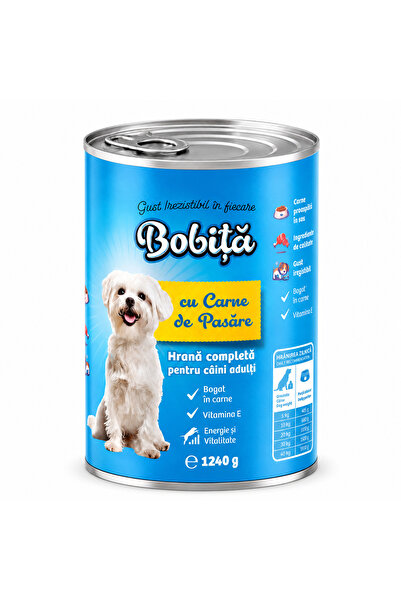 Bobita Bobiță Hrană Umedă Completă pentru Câini Adulți cu Carne de Pasăre, 4 ...