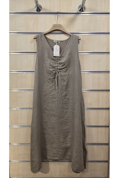 Park Moda Italian Sleeveless Linen Dress with Gathered Collar