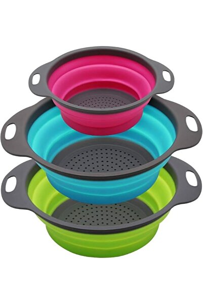 GENERAL SupWolf Collapsible Colander Strainer, Set of 3 Round Silicone Kitche...