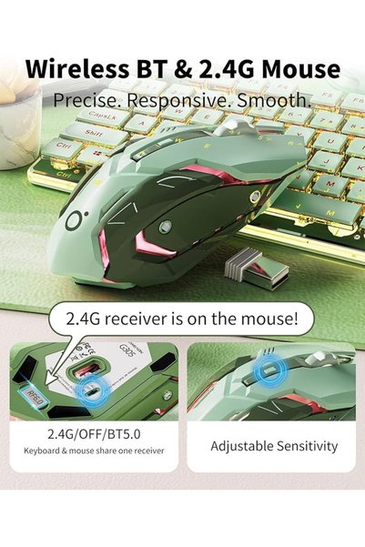 AZONEE Wireless Keyboard and Mouse Combo, Dual modes Backlit Metal Panel, Rechargeable Silent Keyboa