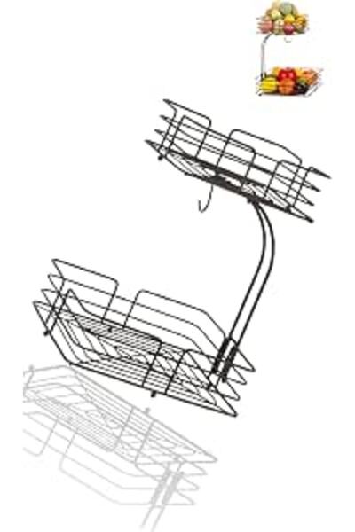 GENERAL 2-Tier Square Countertop Fruit & Vegetable Basket Bowl Storage with B...