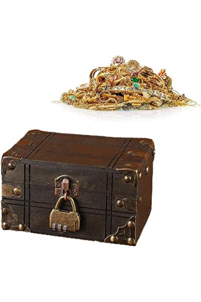 KASTWAVE Vintage Wooden Treasure Box, Pirate Storage with Combination Lock De...