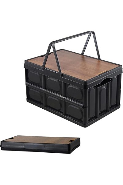 WinCheer Collapsible Storage Box with Handles, Foldable Camping Bin with Wood...
