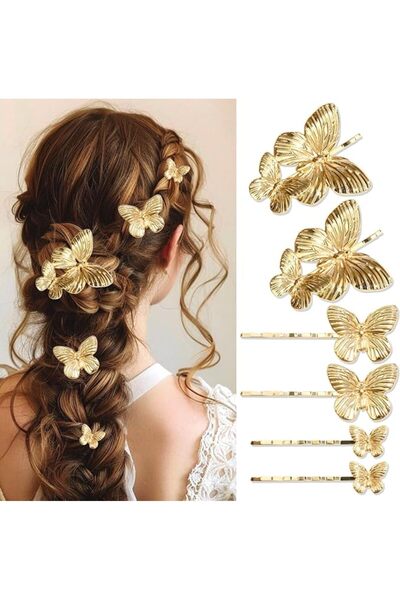 KASTWAVE Gold Butterfly Hair Clips Pack of 6 - Elegant Metal Alloy Butterfly ...
