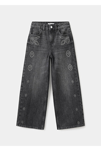 MANGO Kids Wideleg zımbalı jean pantolon