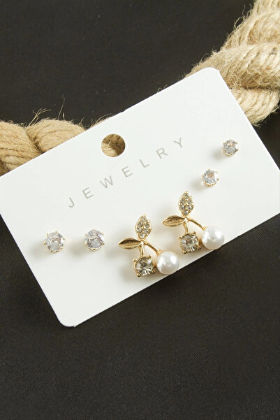 SORA GROUP 6 Pieces Cherry Pearl Zircon Stone Earrings