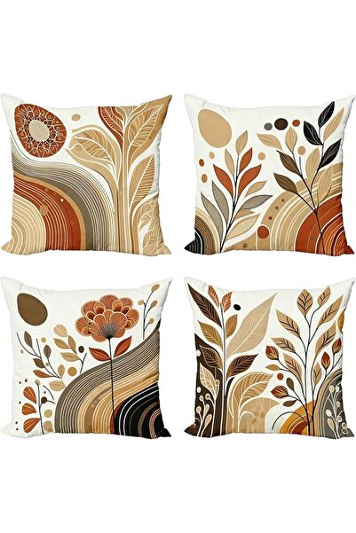 SWIUKPHE 4 Pcs Throw Pillow Cushion Cover, Flowers Leaves and Boho Motifs in ...