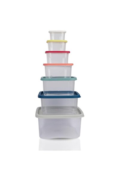 Generic FOOD CONTAINER PLASTIC W/RAINBOW LIDS SET (7, Square)