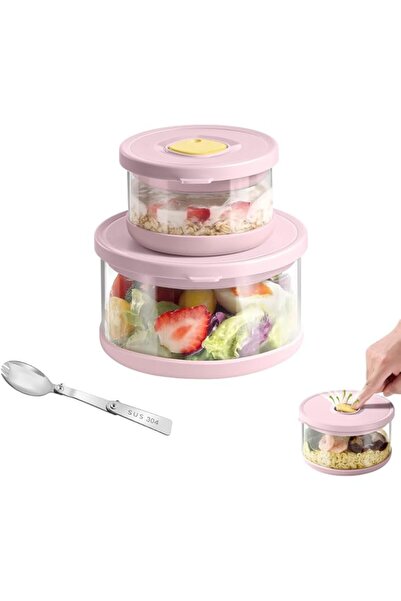 Generic Pack Borosilicate Glass Meal Prep Containers (Pink) with Airtight Ven...