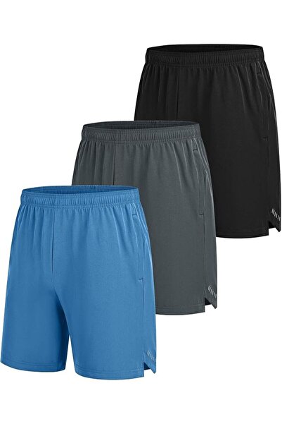 GENERAL Mens Sport Shorts 3 Pack Zip Pockets Gym Training Athletic Shorts for...