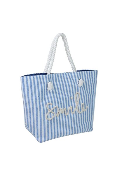 OEM Τσάντα θαλάσσης Ciel Smile με Ριγέ σε λευκό χρώμα 57x34x42εκ.