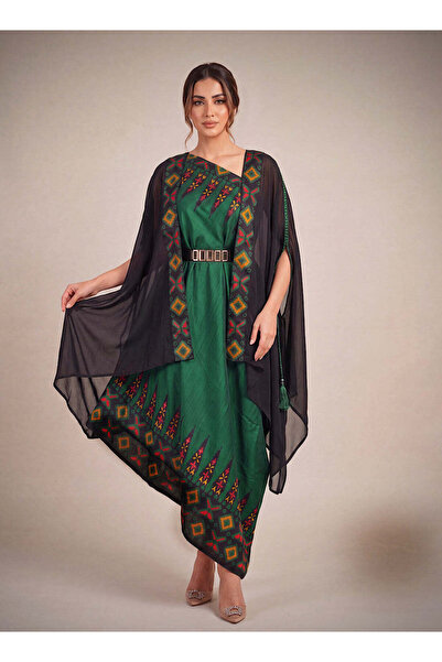 ECSTACY COUTURE Ankara Green Cape set