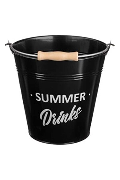 OEM Black Metal Milkshake with Wooden Handle & "Summer Drinks" Print Ø22x21.5cm