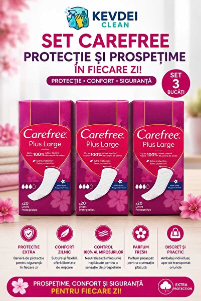 Carefree Set 3 Bucăți Plus Large – Protecție Extra, Control al Mirosurilor și...