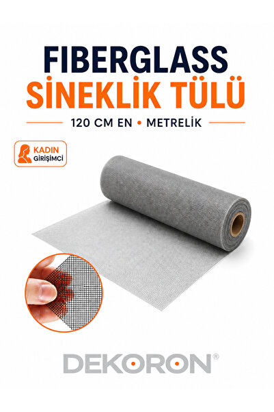 DEKORON Fiberglass Sineklik Tülü 120 cm En Gri Sineklik Teli Metrelik Kesim