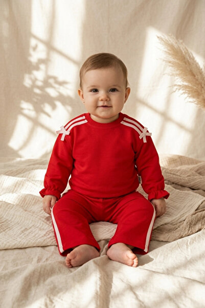 ciciben Red and White Striped Ribbon Detailed Baby Girl and Child Cotton Trac...