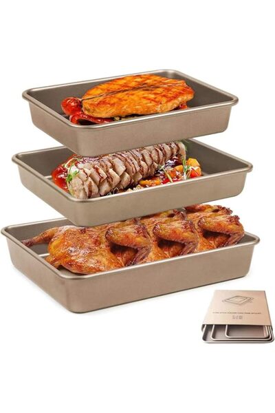 Generic MOTIM 3 Pack Deep Baking Pans Set Nonstick Rectangular Cookie Sheets ...