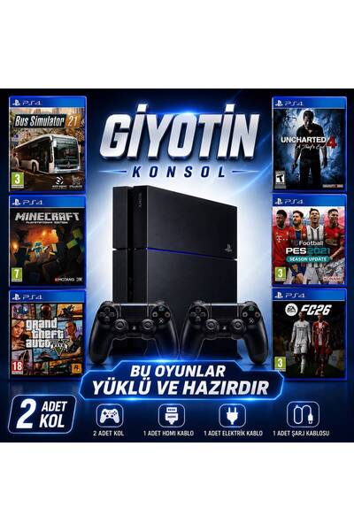giyotin konsol PS4 500 GB FAT kasa 6 Oyunlu Ürün 2 Adet V2 Kol YENİLENMİŞ Cih...