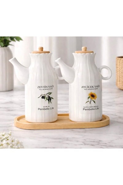 Pembelia Life Porselen Baharatlık Ve Yağlık Seti 11 Parça Bambu Standlı 2’li 1000 ml Yağdanlık Seti Standlı 7’li Porselen Papatya Model Baharatlık Seti Yağlık Baharatlık Takım Mutfak Düzen Seti Çeyizlik Takım Beyaz