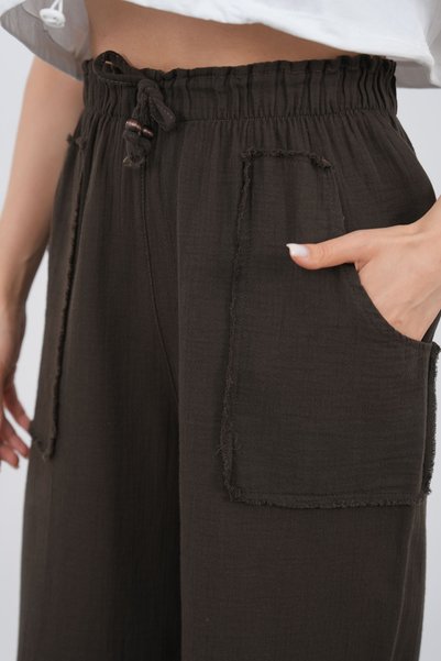 saint majesta Women's Elastic Waist Palazzo Trousers with Pocket Detail, Comfortable