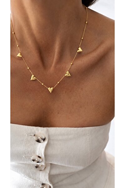 Markiz Takı Multiple Heart 316L Steel Necklace 45 cm + 5 cm Extension