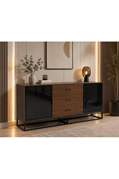 BEYTNA 15 Modern Buffet Cabinet with Glass Doors and Storage Drawers 180cm