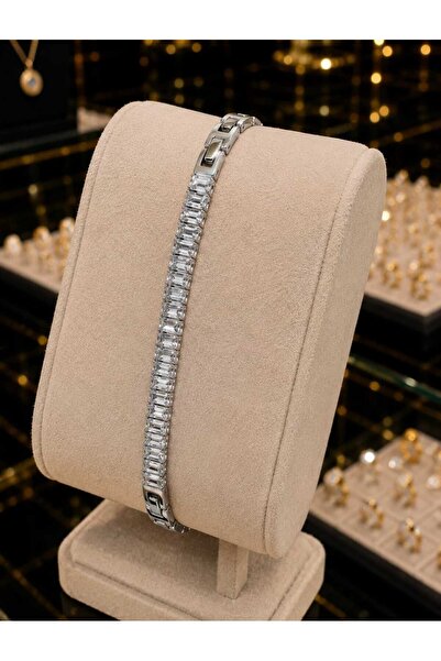 ELANORAFORYOU Silver Baguette Stone Waterway Steel Bracelet – Women's Bracelet