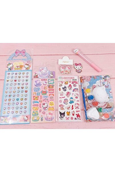 GLOWILLA Hello Kitty Temalı Set | Sticker, Boyama Seti, Kalem ve Toka Okul Kı...