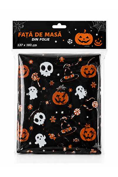 genaja Față de Masă Halloween „Boo” 137 x 183 cm – Imprimeu Tematic, Negru, F...