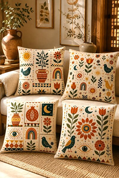EVPANYA Bohemian Icons Patterned 4-Piece Throw Pillow Cover Set