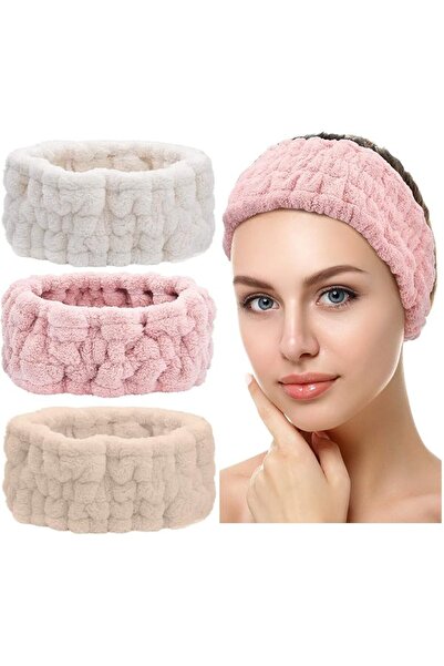 KASTWAVE 3-Piece Soft Terry Cloth Facial Headband for Women, Stretchy Spa Hai...