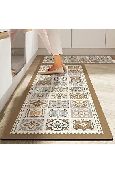 MLADEN Kitchen Rugs, Soft Diatom Mud Non Slip Waterproof Moroccan Pattern Kit...