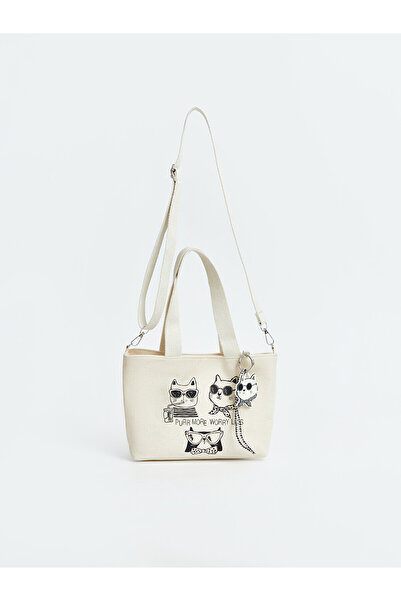 LC Waikiki Trendlucky Girl's Shoulder Bag with Cat Print and Contrast Color