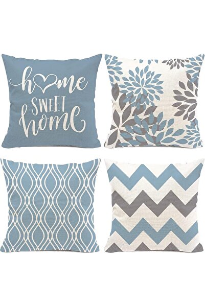 Bukela Geometric Aqua Blue Pillow Covers 45x45 CM Set of 4, Decorative Outdoo...