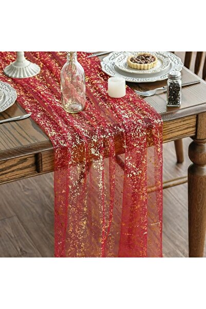 Artoid Mode Blue Gold Glitter Gauze Table Runner, 25x120 Inch Sheer Cheeseclo...