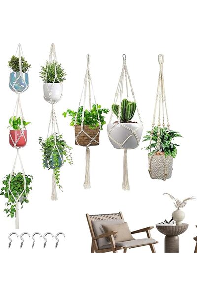 Generic Plant Hanger Set 5 Pieces Boho Macrame | Different Sizes Plant Pot Ho...