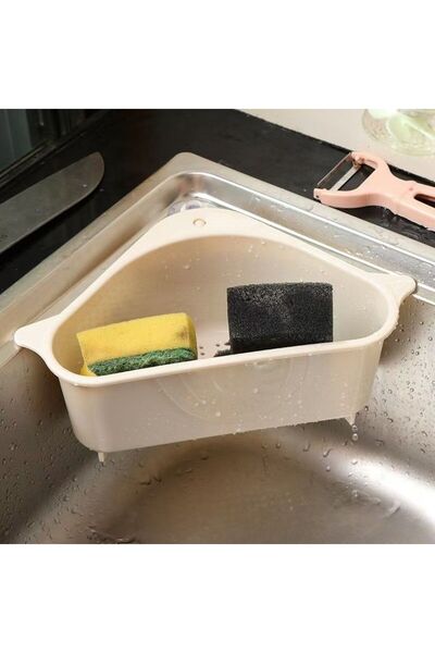 Re Triangular sink drain container 23×14×9cm, dish sponge organizer with drai...