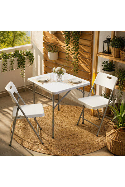 The Living 71 cm Square Folding Fiber Table White | Portable Outdoor & Campin...
