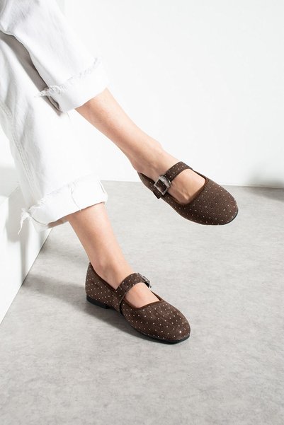 İmerShoes Günlük Kadın Babet Lastik Bantlı Tokalı Süet Taşlı, Sessiz, Hafif, ...