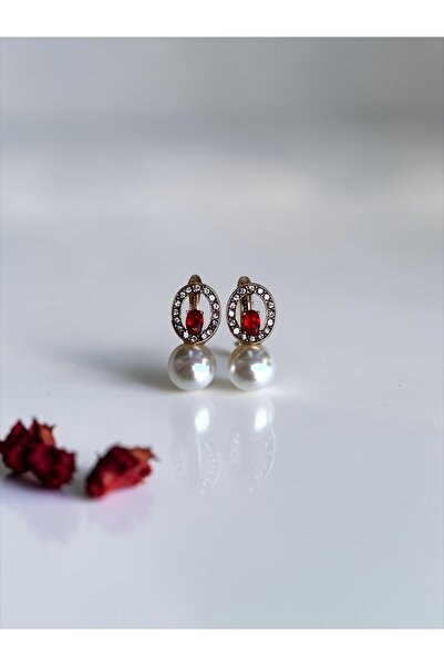 FAYRA ACCESSORIES Zirkon Taşlı Oval Tasarım İnci Küpe