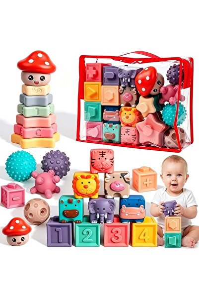 Yoawllty Montessori bady toys Soft Stacking Blocks Set, Chewable Silicone Bui...