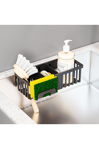 TERRIFI 3-in-1 Kitchen Sink Organizer, Black Sink Sponge Holder with Suction ...
