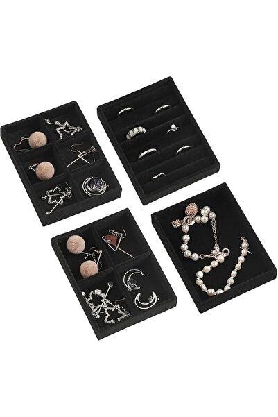 TERRIFI Small Jewelry Tray Set, Stackable Velvet Jewelry Organizer Tray, Draw...