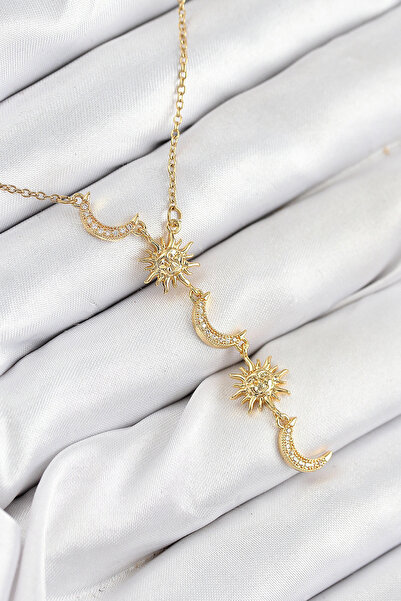 SORA GROUP 316L Steel Zircon Stone Sun and Moon Model Gold Color Women's Neck...