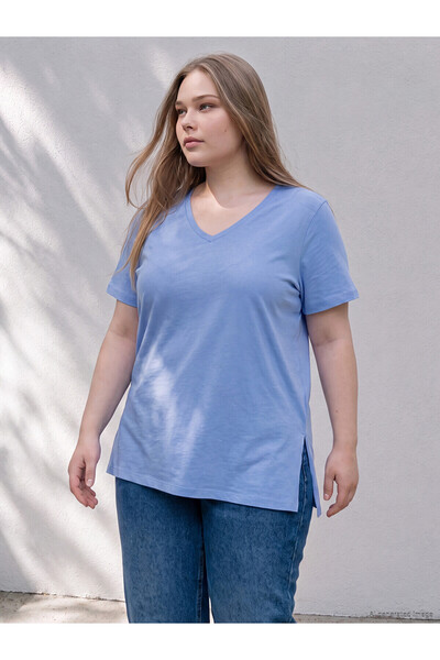 LC Waikiki Trendlucky Plus Size with Difference Women's 100% Cotton T-Shirt